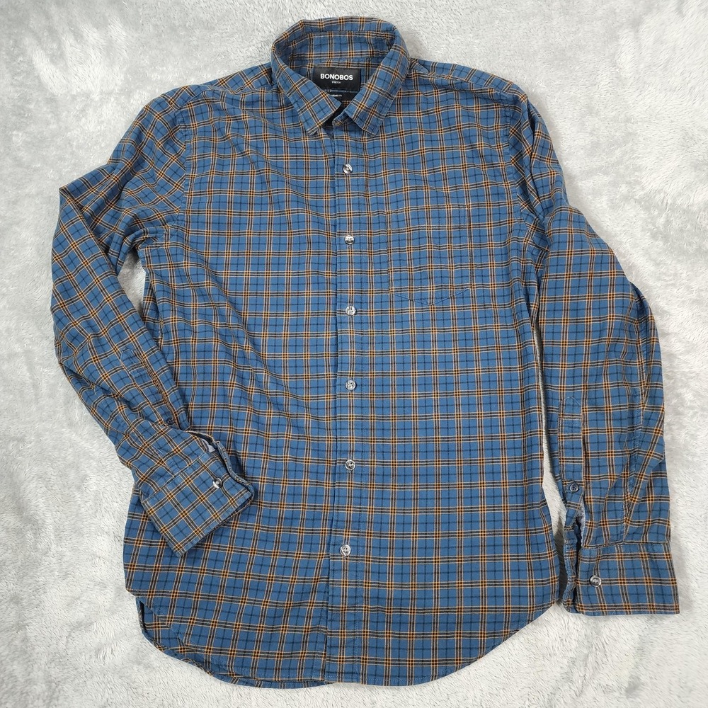 Bonobos Shirt‎ Mens Small Plaid Stretch Flannel Standard Fit Long Sleeve Button